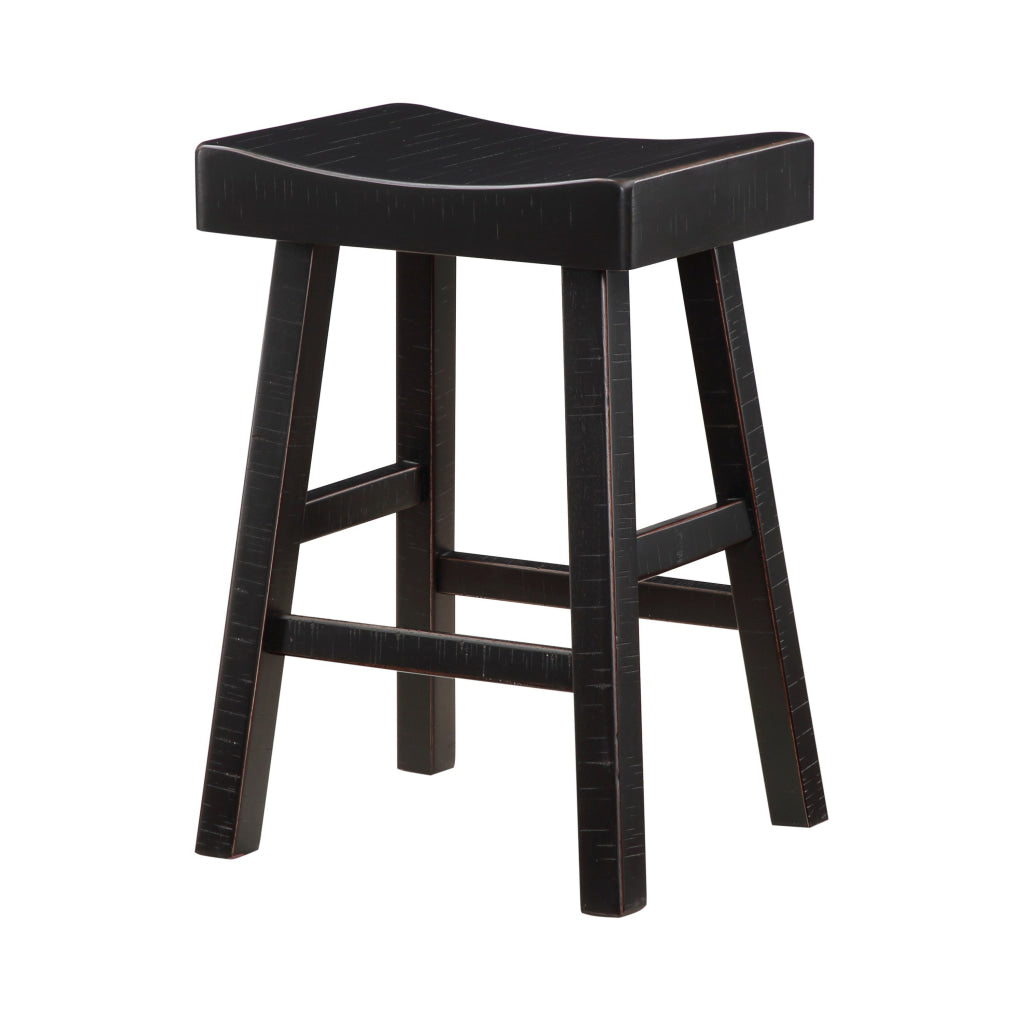 Casy 25 Inch Counter Height Stool Saddle Seat Black Rubberwood Set of 2 By Casagear Home BM314438