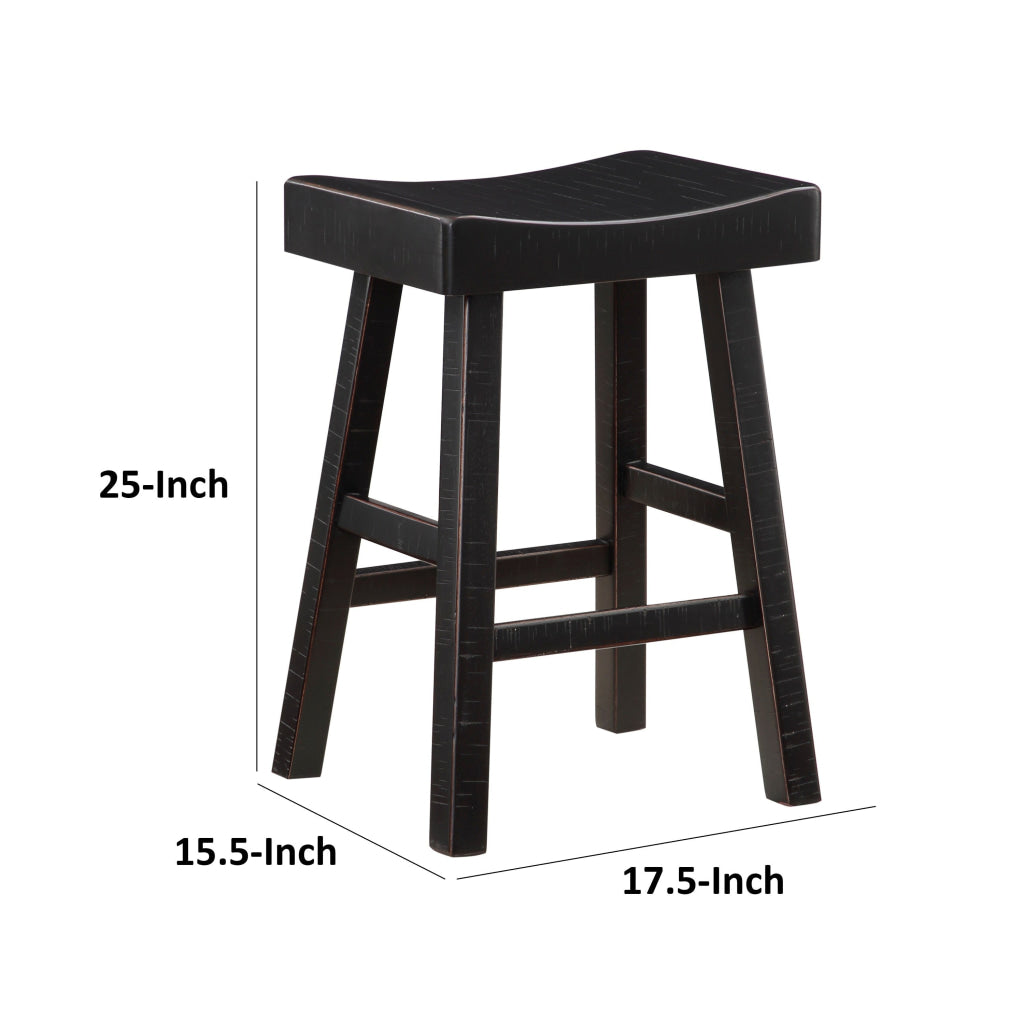 Casy 25 Inch Counter Height Stool Saddle Seat Black Rubberwood Set of 2 By Casagear Home BM314438