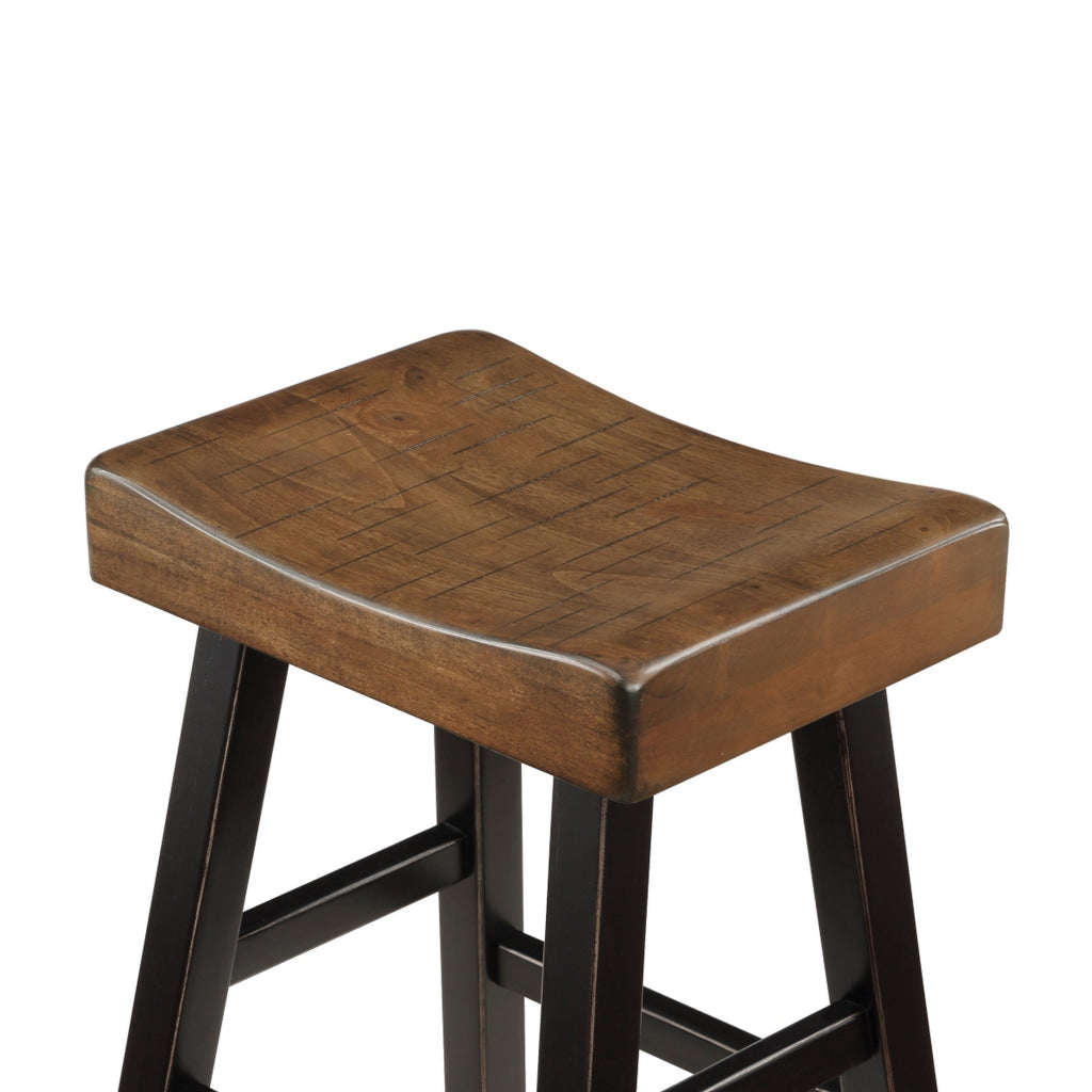 Casy 25 Inch Counter Height Stool Brown Saddle Seat Black Set of 2 By Casagear Home BM314439