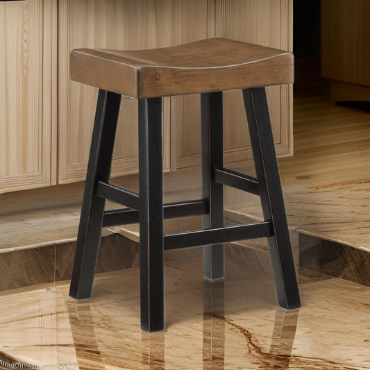 Casy 25 Inch Counter Height Stool Brown Saddle Seat Black Set of 2 By Casagear Home BM314439