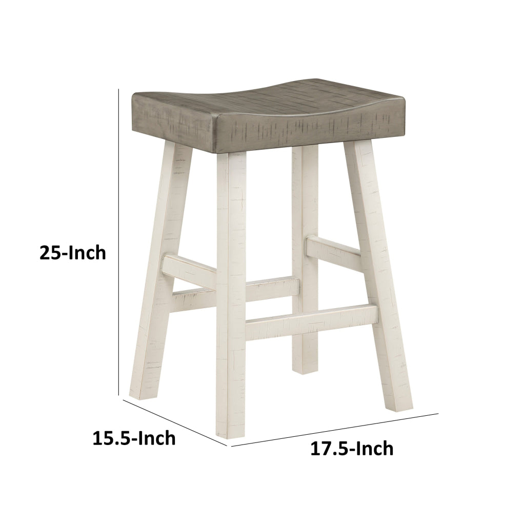 Casy 25 Inch Counter Height Stool Saddle Seat White Rubberwood Set of 2 By Casagear Home BM314440