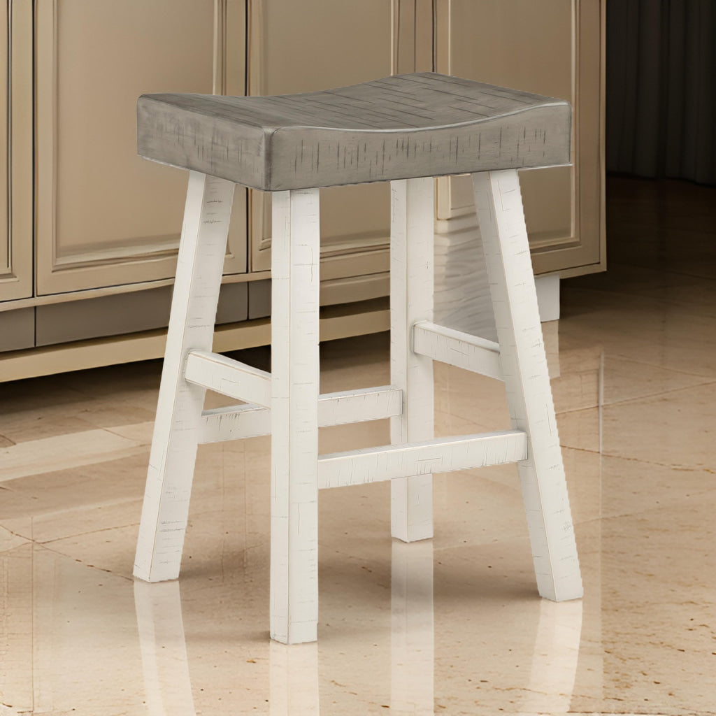 Casy 25 Inch Counter Height Stool Saddle Seat White Rubberwood Set of 2 By Casagear Home BM314440