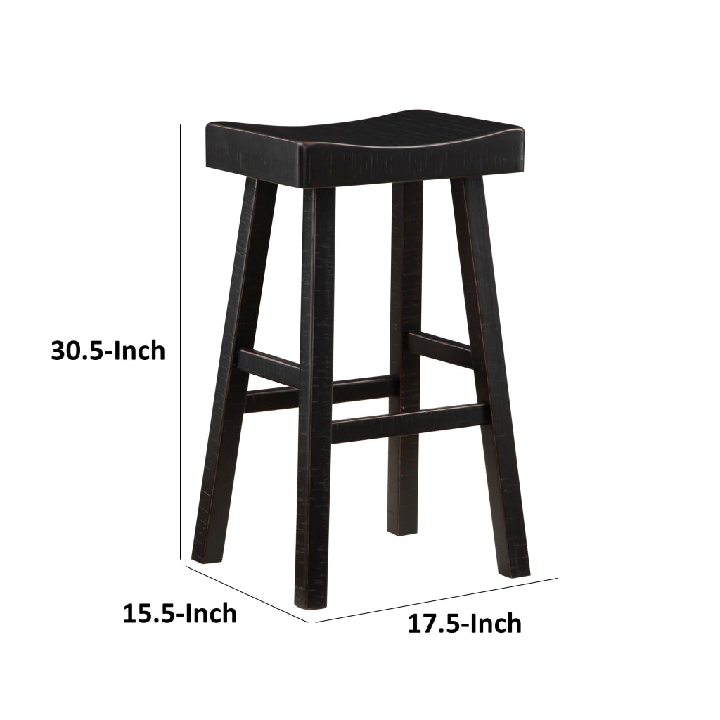 Casy 30 Inch Bar Height Stool Saddle Seat Black Rubberwood Set of 2 By Casagear Home BM314441