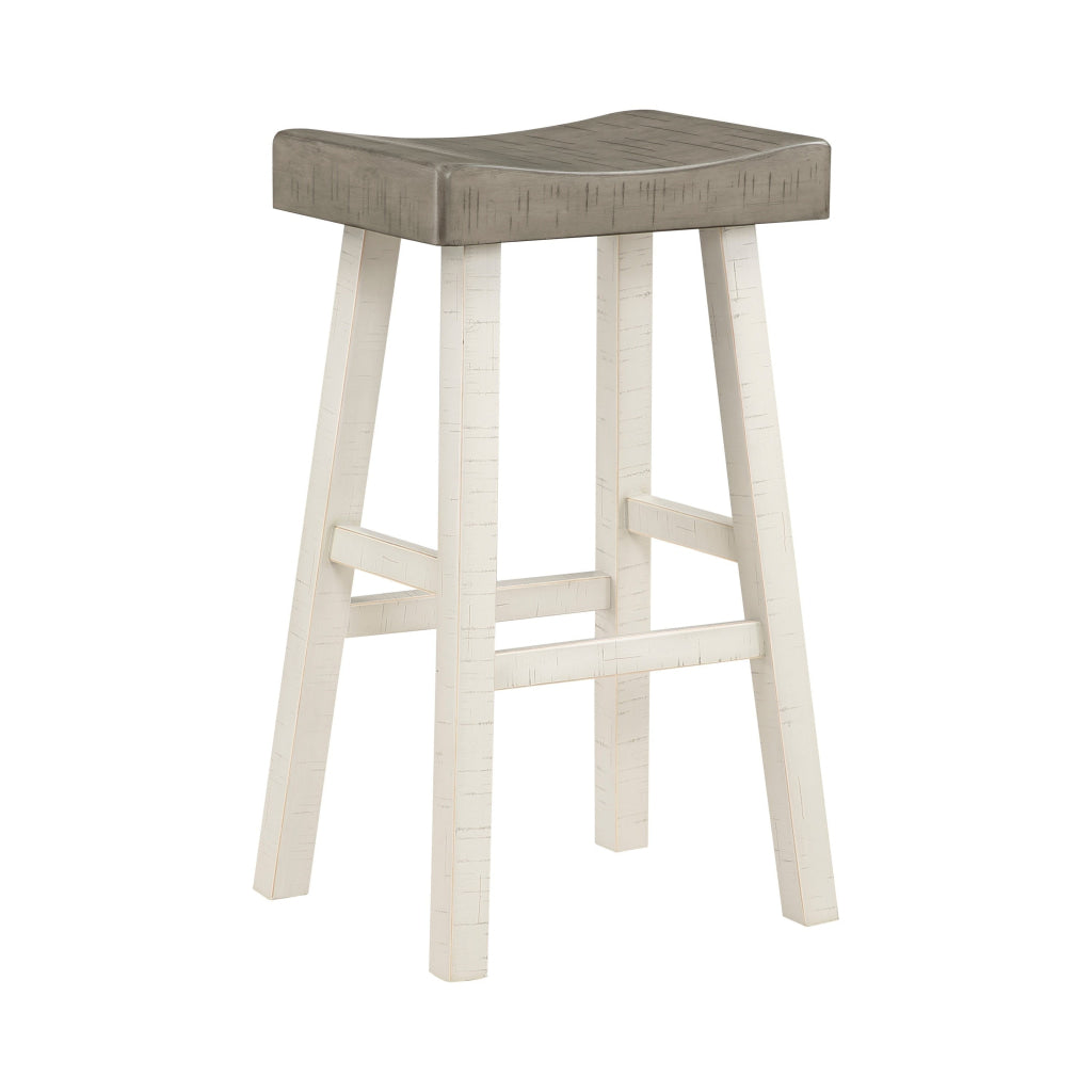 Casy 30 Inch Bar Height Stool Gray Saddle Seat White Rubberwood Set of 2 By Casagear Home BM314443