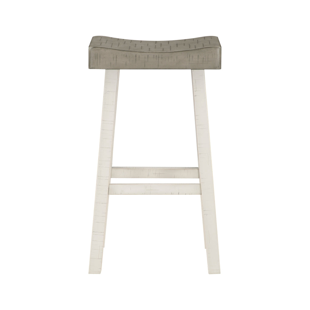 Casy 30 Inch Bar Height Stool Gray Saddle Seat White Rubberwood Set of 2 By Casagear Home BM314443