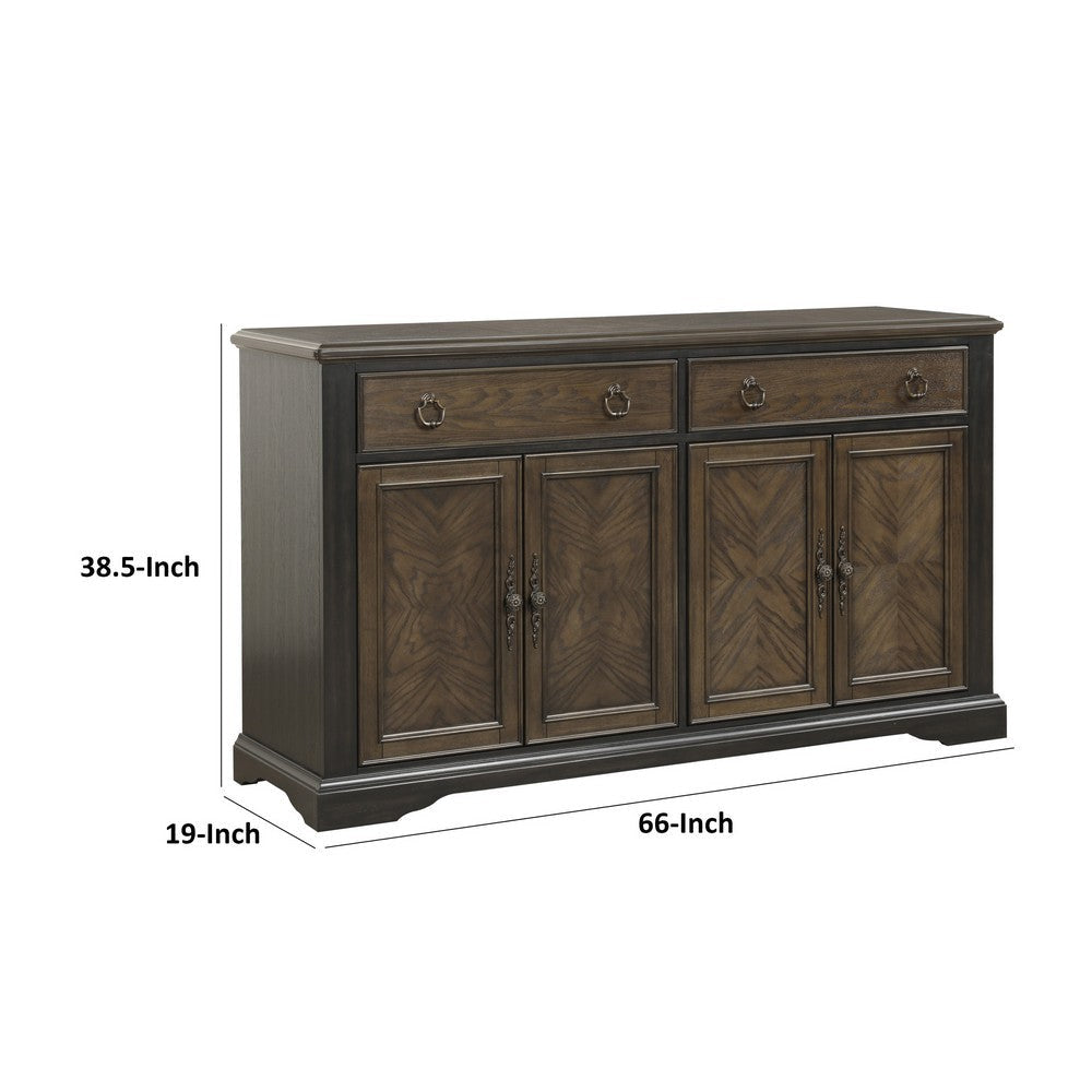 Tom 66 Inch Sideboard Server Cabinet 2 Drawers Inner Shelves Brown Wood By Casagear Home BM314444