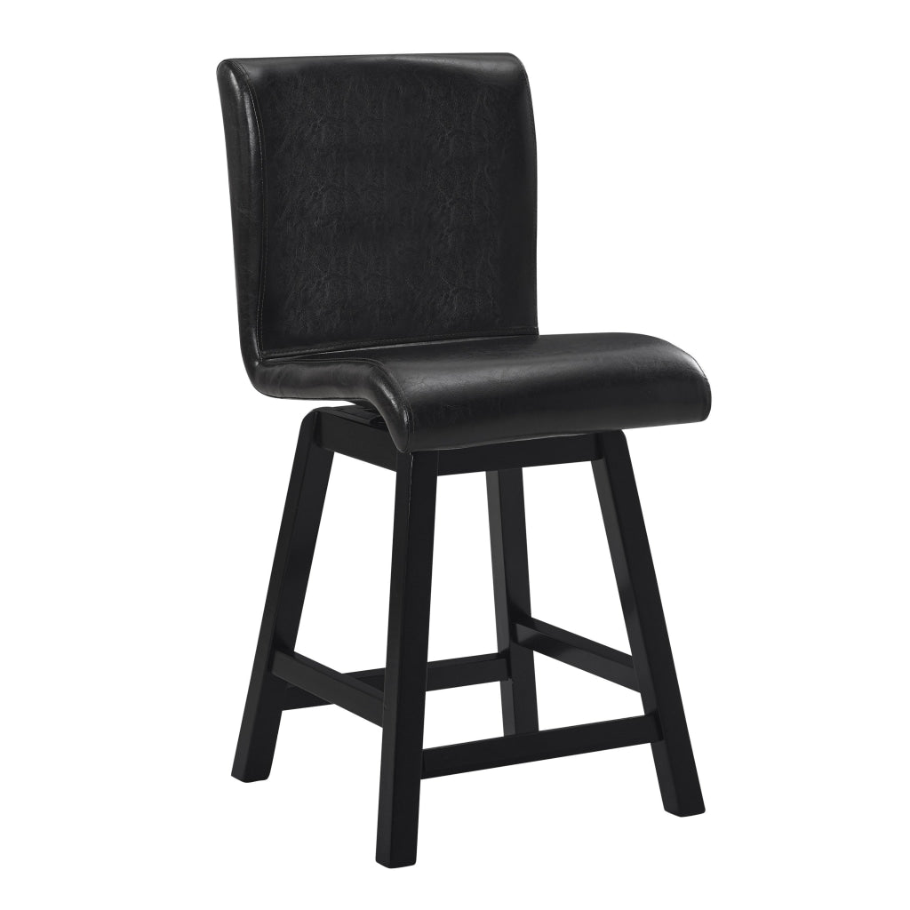 Elsa 26 Inch Swivel Counter Height Chair Black Faux Leather Set of 2 By Casagear Home BM314445