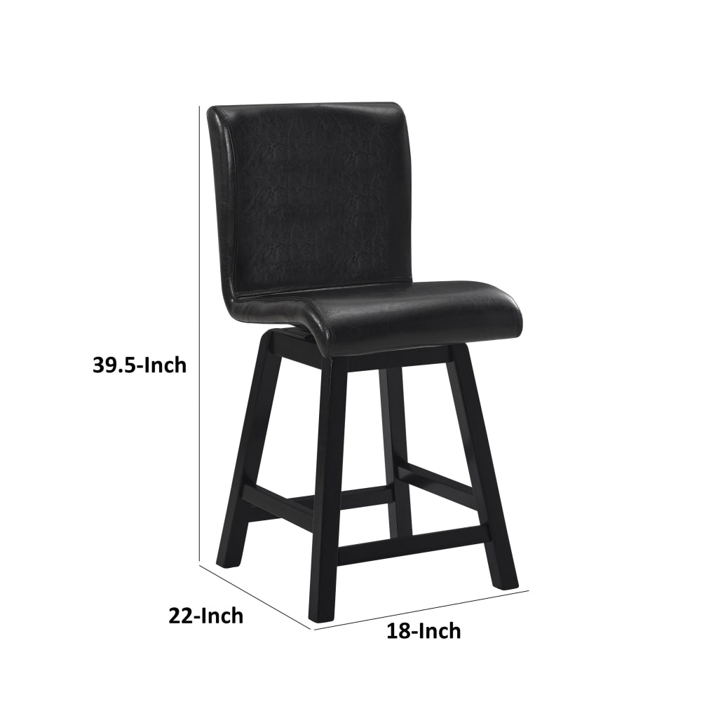 Elsa 26 Inch Swivel Counter Height Chair Black Faux Leather Set of 2 By Casagear Home BM314445