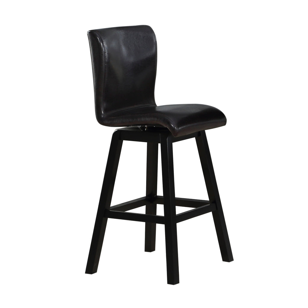 Elsa 32 Inch Swivel Bar Height Chair Black Faux Leather Wood Set of 2 By Casagear Home BM314446