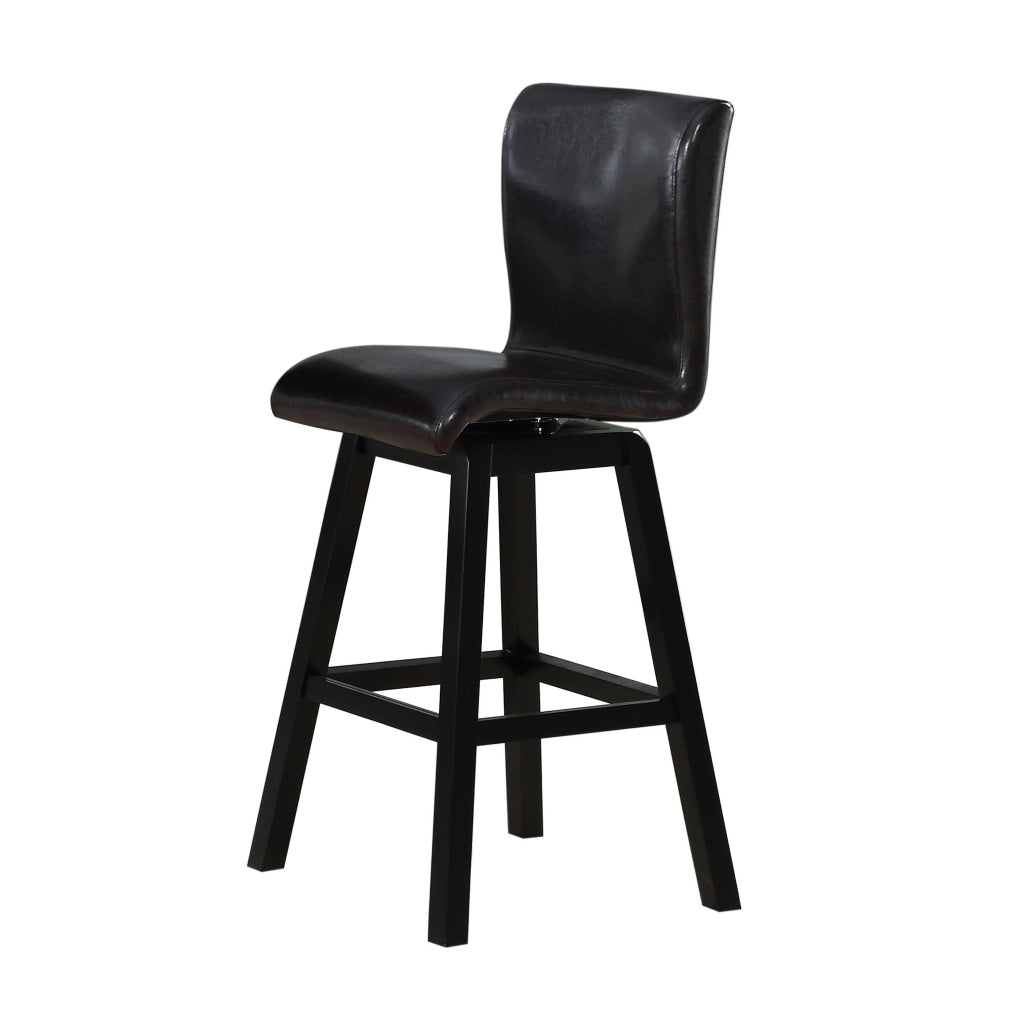 Elsa 32 Inch Swivel Bar Height Chair Black Faux Leather Wood Set of 2 By Casagear Home BM314446