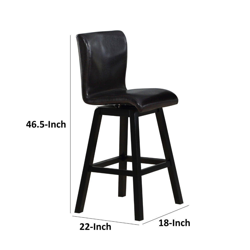 Elsa 32 Inch Swivel Bar Height Chair Black Faux Leather Wood Set of 2 By Casagear Home BM314446