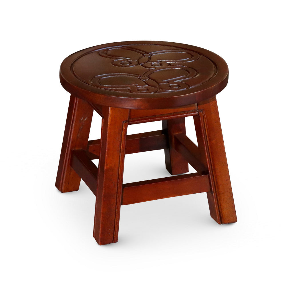 Sidi 11 Inch Step Stool Footrest Wood Butterfly Print Round Cherry By Casagear Home BM314447