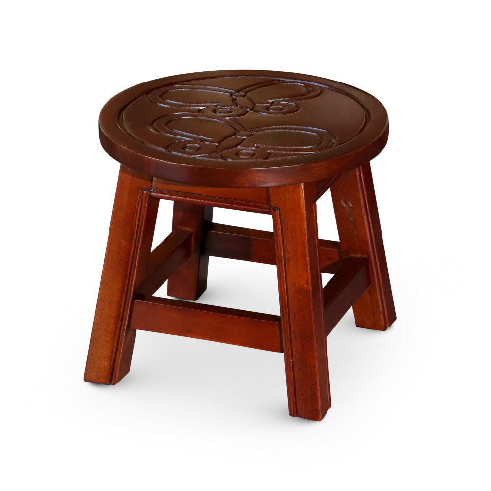 Sidi 11 Inch Step Stool Footrest, Wood Butterfly Print, Round, Cherry By Casagear Home