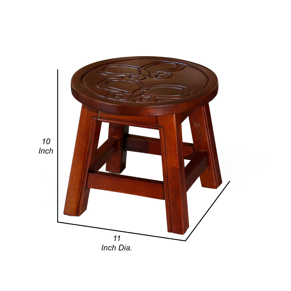 Sidi 11 Inch Step Stool Footrest Wood Butterfly Print Round Cherry By Casagear Home BM314447