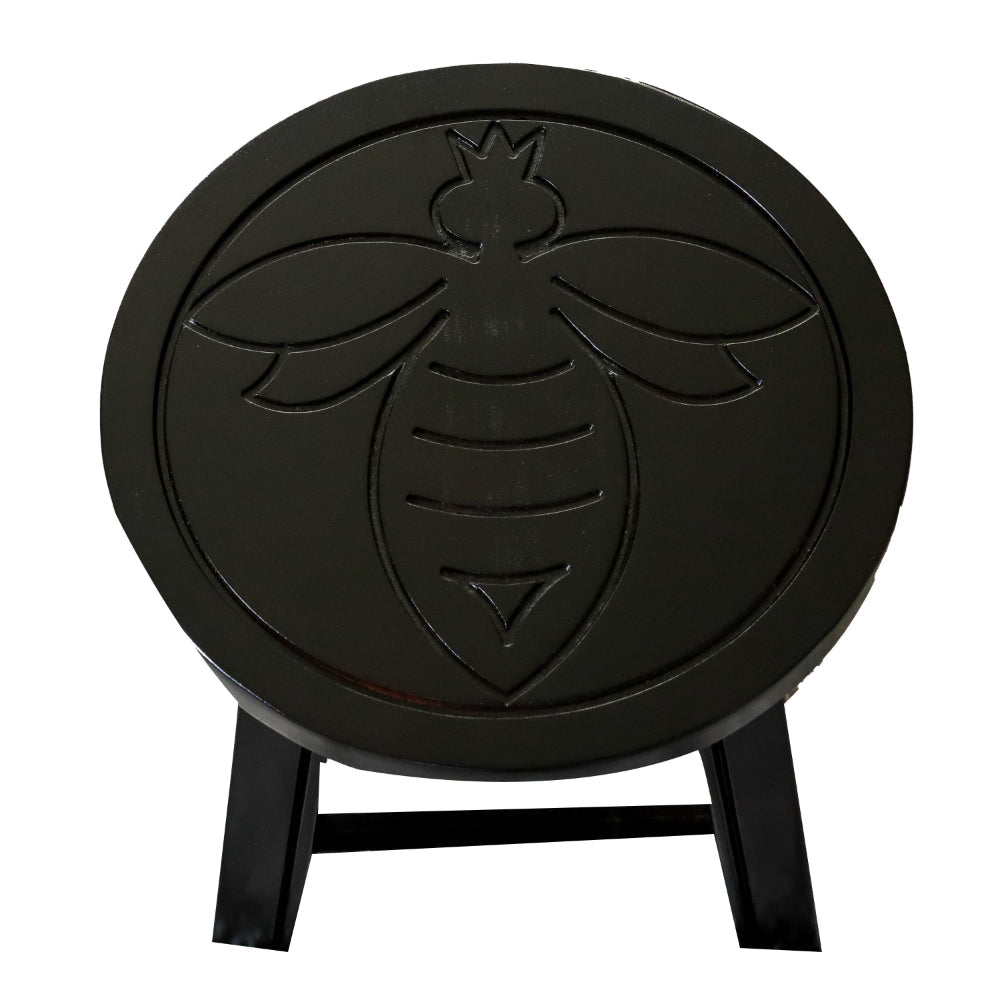 Sidi 11 Inch Step Stool Footrest Wood Queen Bee Print Round Dark Brown By Casagear Home BM314449