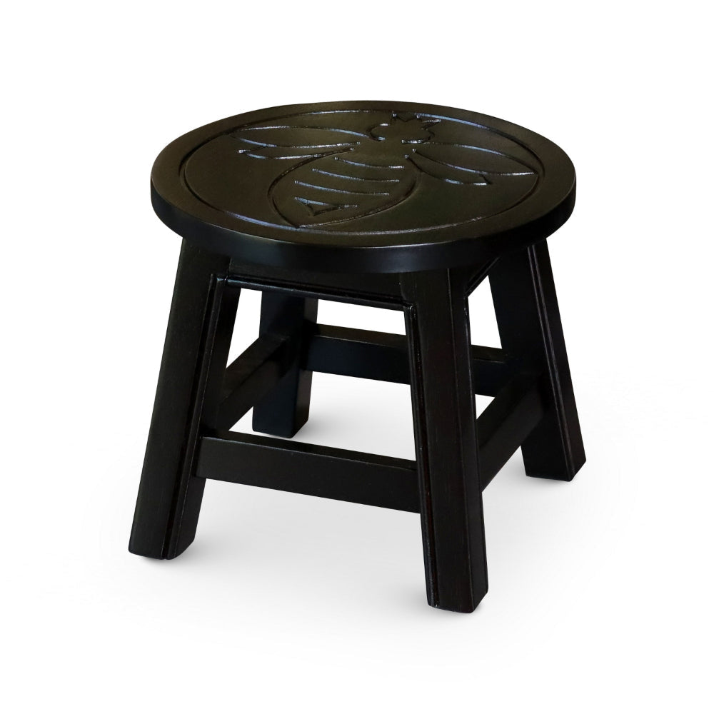 Sidi 11 Inch Step Stool Footrest, Wood Queen Bee Print, Round, Dark Brown By Casagear Home