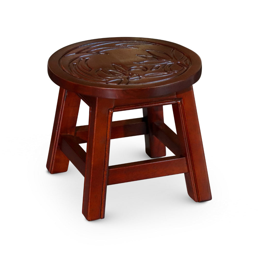 Sidi 11 Inch Step Stool Footrest Wood Floral Print Round Cherry Finish By Casagear Home BM314450