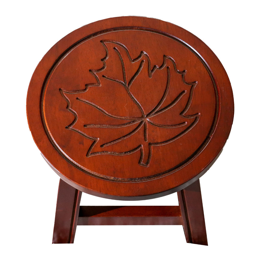 Sidi 11 Inch Step Stool Footrest Wood Maple Leaf Print Round Cherry By Casagear Home BM314451