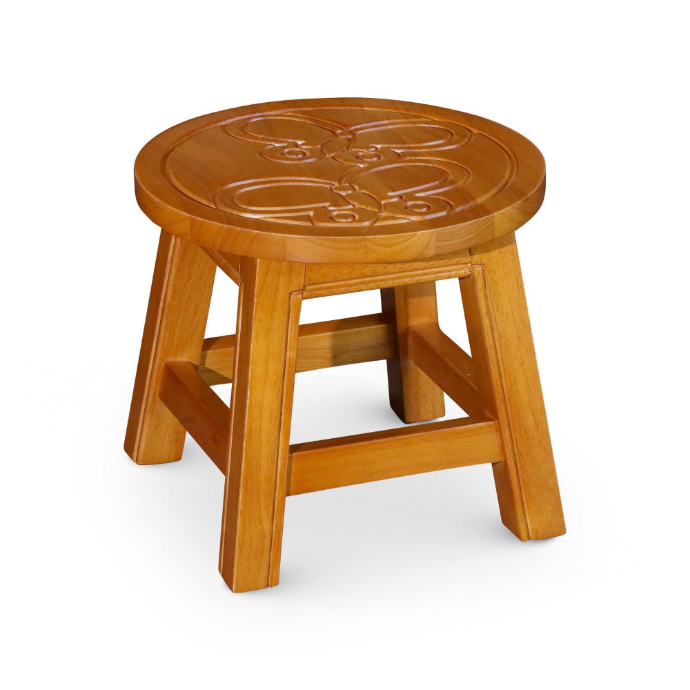 Sidi 11 Inch Step Stool Footrest Wood Butterfly Print Round Natural By Casagear Home BM314452