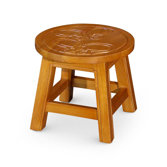 Sidi 11 Inch Step Stool Footrest, Wood Butterfly Print, Round, Natural By Casagear Home