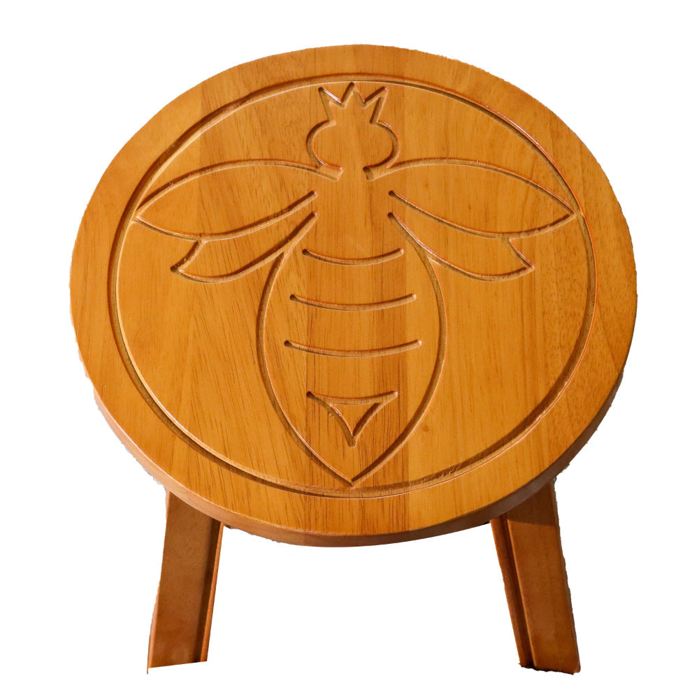 Sidi 11 Inch Step Stool Footrest Wood Queen Bee Print Round Natural By Casagear Home BM314453