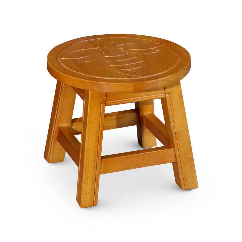 Sidi 11 Inch Step Stool Footrest Wood Queen Bee Print Round Natural By Casagear Home BM314453