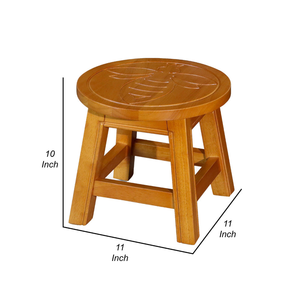 Sidi 11 Inch Step Stool Footrest Wood Queen Bee Print Round Natural By Casagear Home BM314453