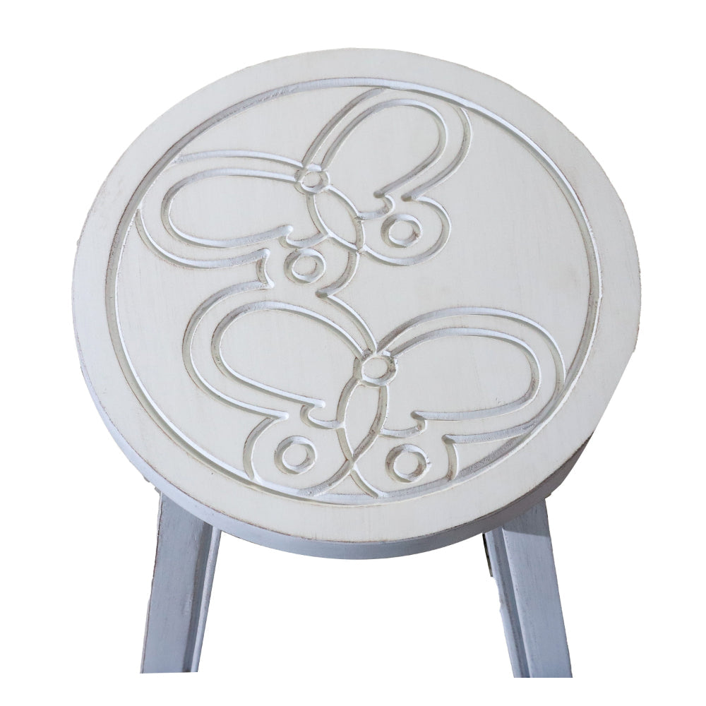 Sidi 11 Inch Step Stool Footrest Wood Butterfly Print Round White By Casagear Home BM314454