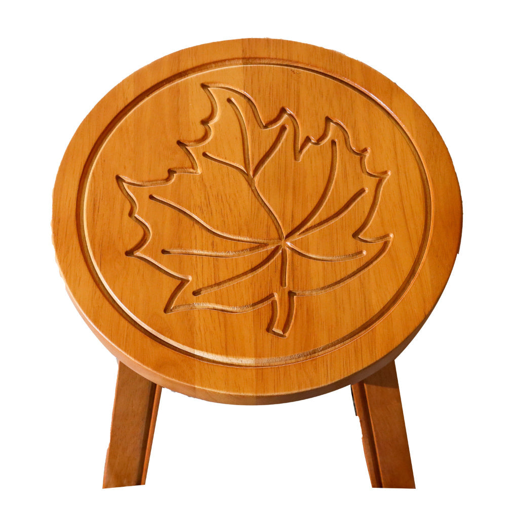 Sidi 11 Inch Step Stool Footrest Wood Maple Leaf Print Round Brown By Casagear Home BM314457