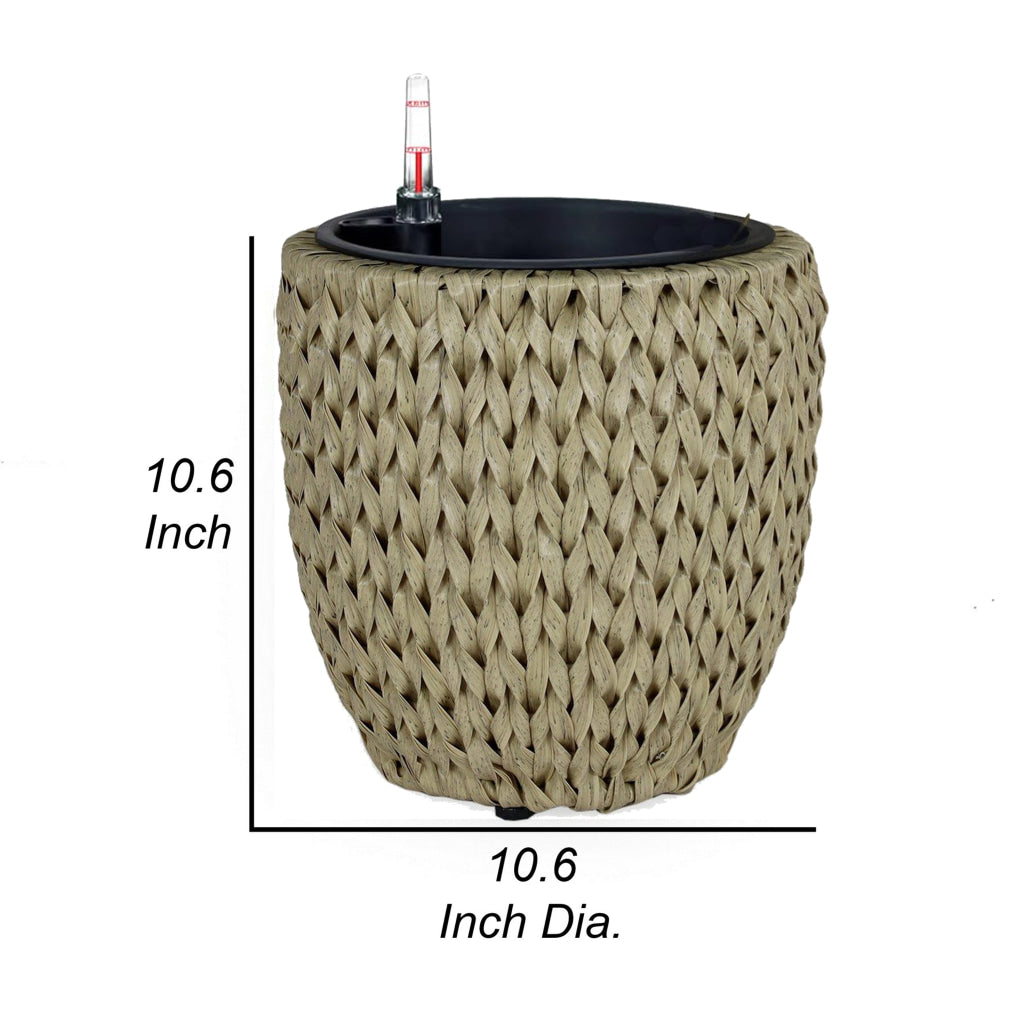 Wiki 11 Inch Self Watering Planter Handwoven Rattan Wicker Beige By Casagear Home BM314465