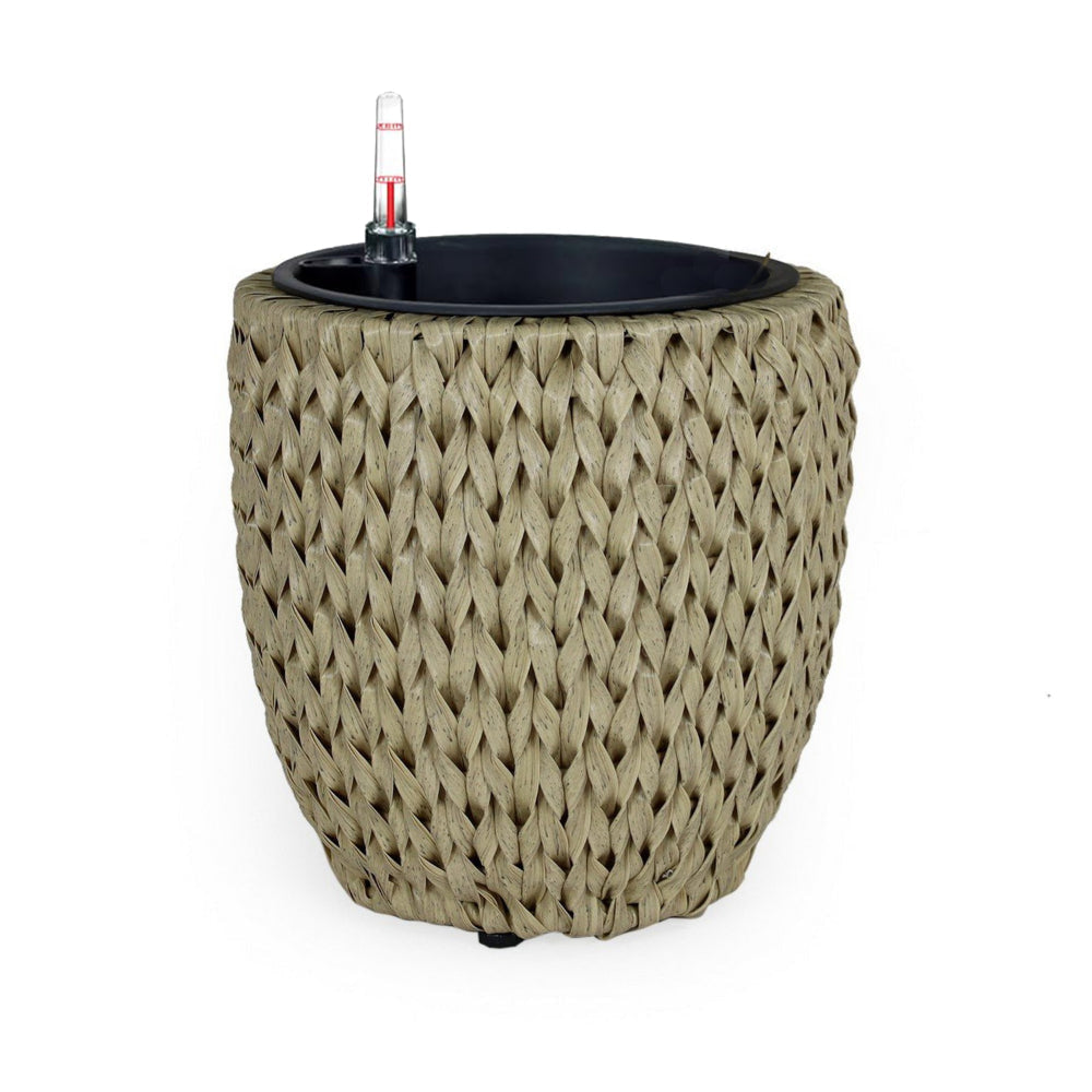 Wiki 11 Inch Self Watering Planter, Handwoven Rattan Wicker, Beige By Casagear Home