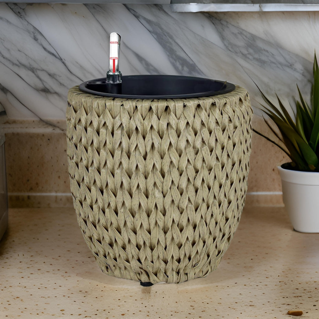 Wiki 11 Inch Self Watering Planter Handwoven Rattan Wicker Beige By Casagear Home BM314465