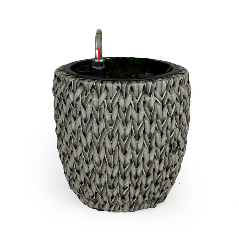 Wiki 11 Inch Self Watering Planter, Handwoven Rattan Wicker, Gray By Casagear Home