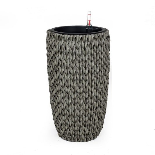 Wiki 20 Inch Self Watering Planter, Handwoven Rattan Wicker, Gray By Casagear Home