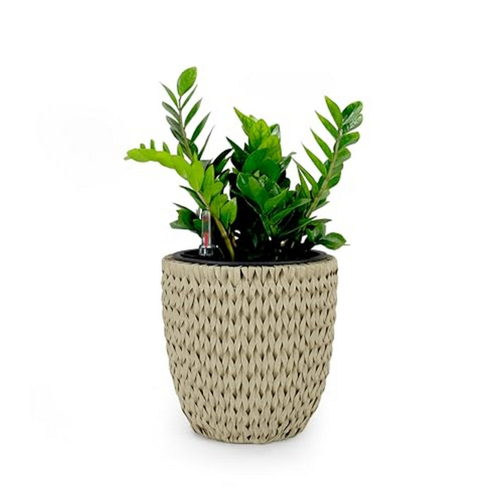 Wiki 15 Inch Self Watering Planter, Handwoven Rattan Wicker, Beige By Casagear Home