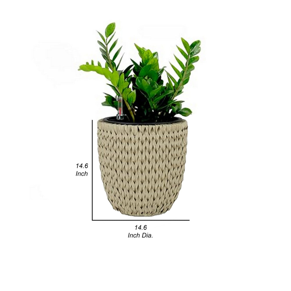 Wiki 15 Inch Self Watering Planter Handwoven Rattan Wicker Beige By Casagear Home BM314472