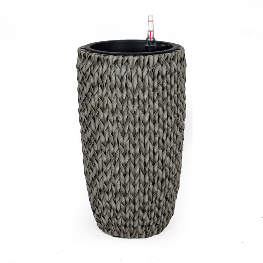 Wiki 28 Inch Self Watering Planter, Handwoven Rattan Wicker, Gray By Casagear Home