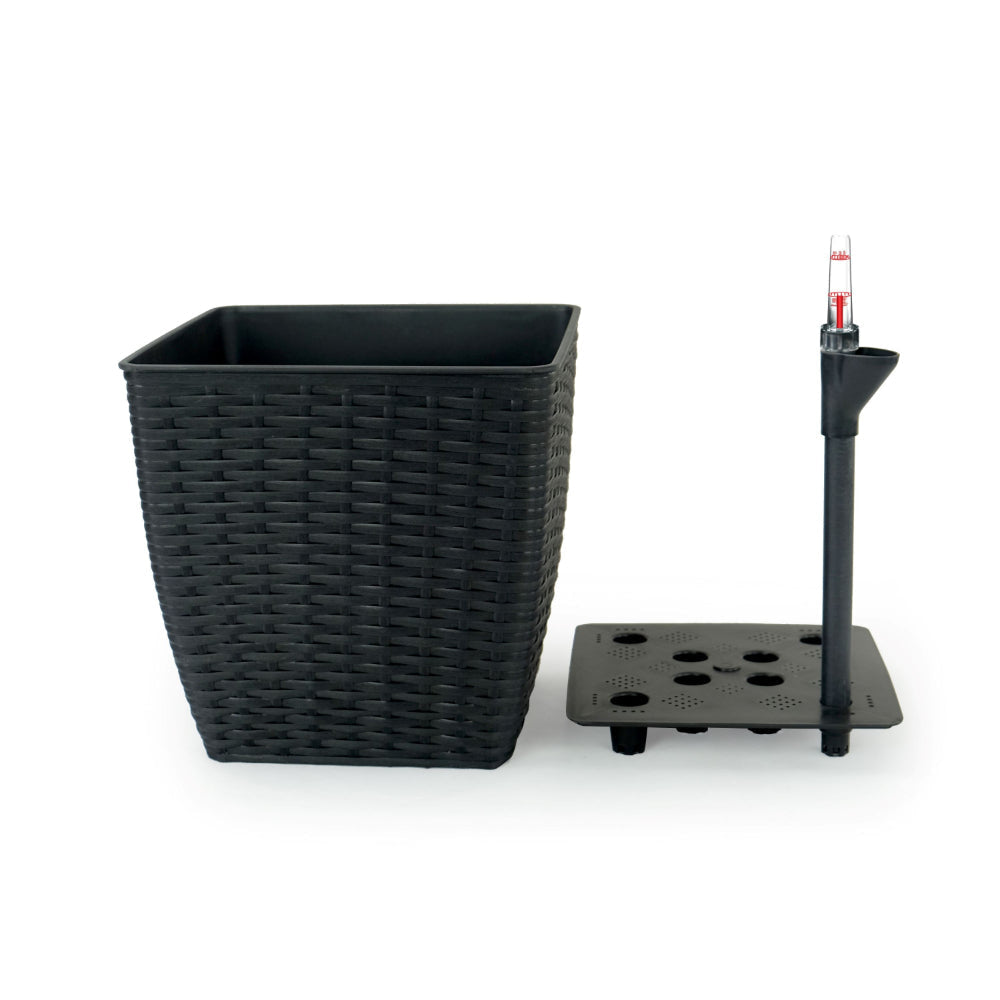 Self Watering Planter Set of 2 Handwoven Rattan Wicker Dark Gray By Casagear Home BM314481