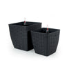 Self Watering Planter Set of 2 Handwoven Rattan Wicker Dark Gray By Casagear Home BM314481