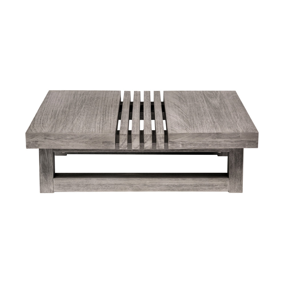 Hida 33 Inch Outdoor Patio Coffee Table Grooved Top Gray Eucalyptus Wood By Casagear Home BM314482