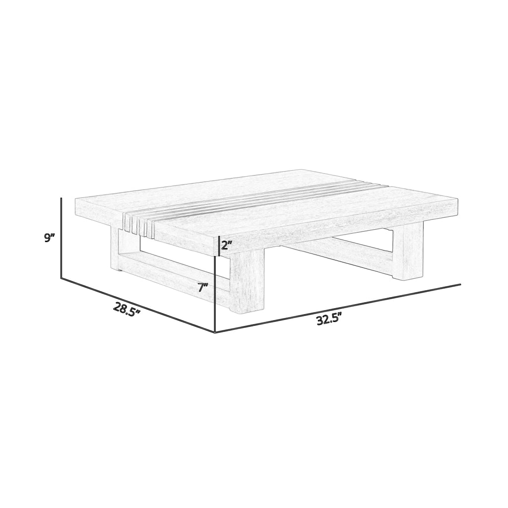 Hida 33 Inch Outdoor Patio Coffee Table Grooved Top Gray Eucalyptus Wood By Casagear Home BM314482