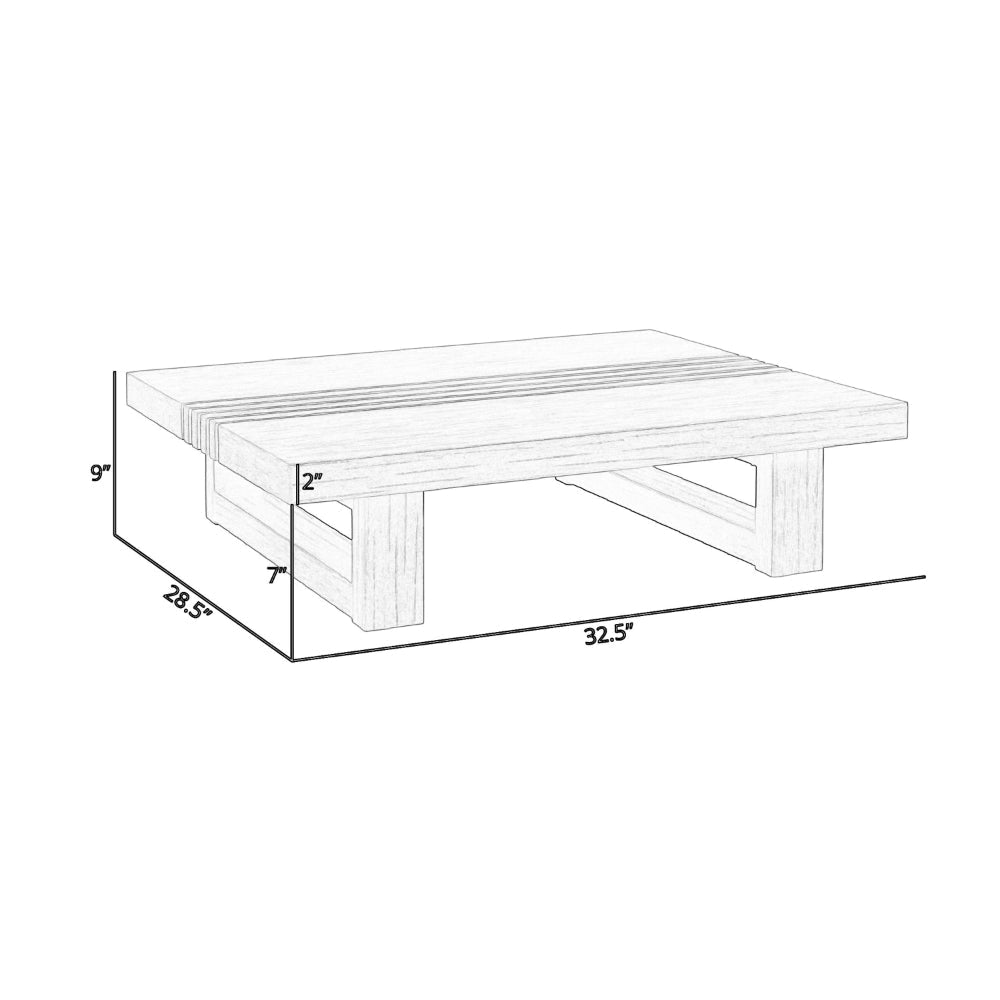 Hida 33 Inch Outdoor Patio Coffee Table Grooved Top Brown Eucalyptus Wood By Casagear Home BM314483