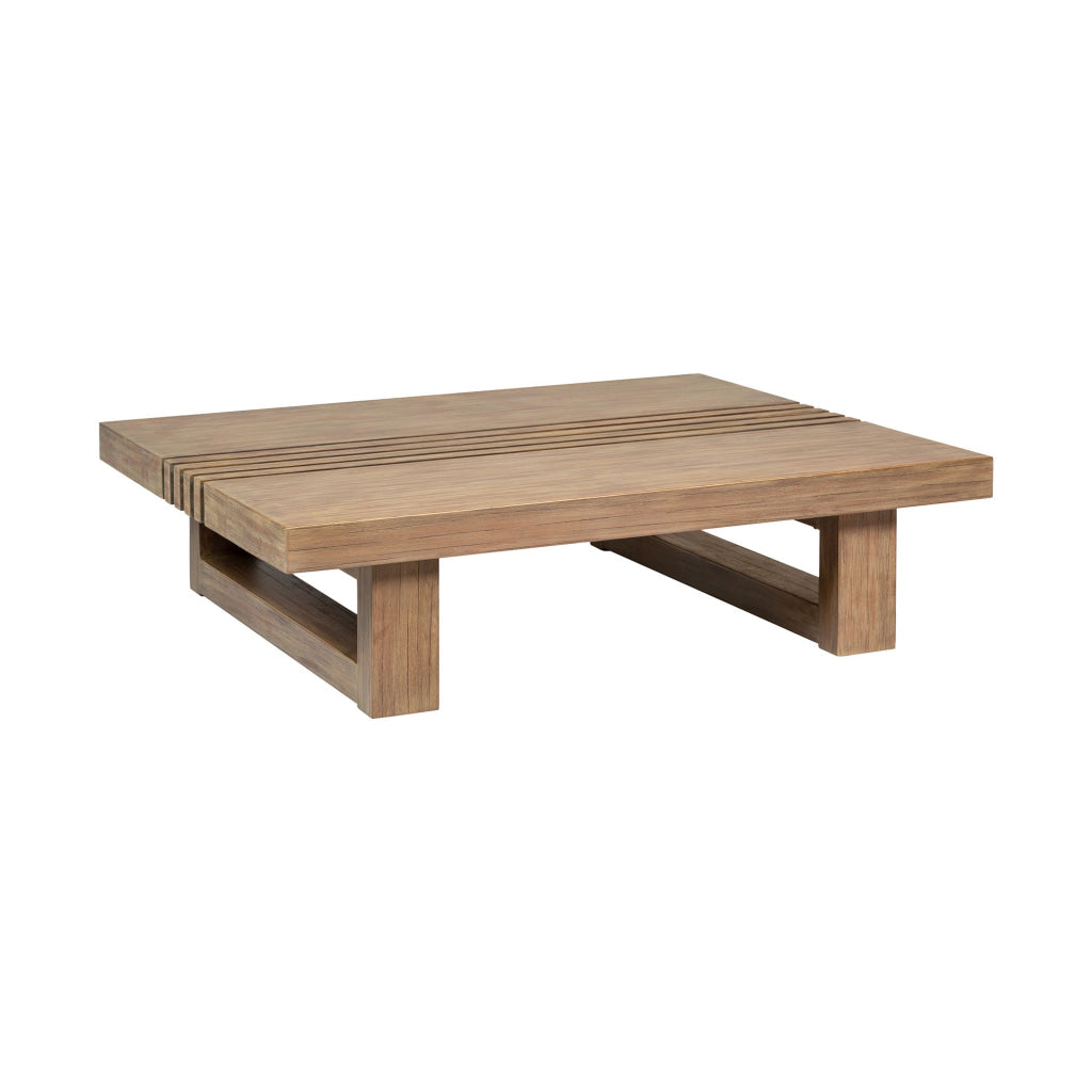 Hida 33 Inch Outdoor Patio Coffee Table Grooved Top Brown Eucalyptus Wood By Casagear Home BM314483