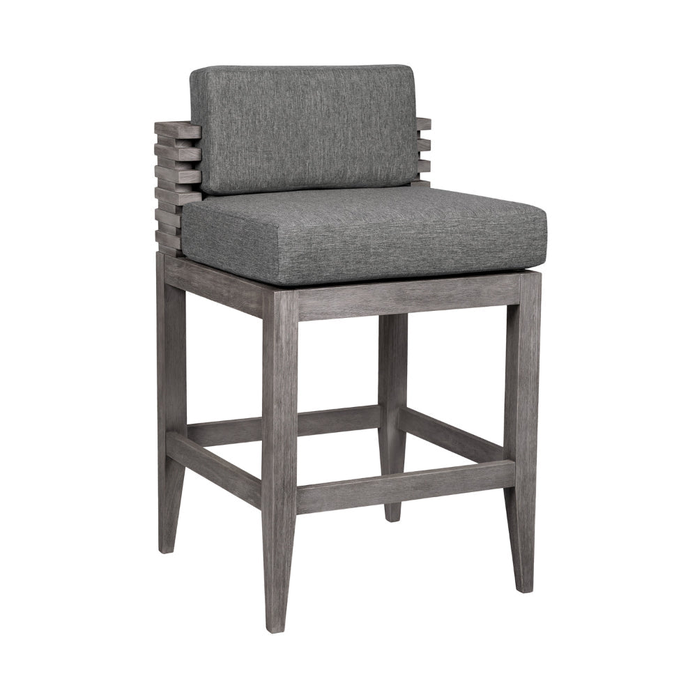 Hida 28 Inch Outdoor Patio Counter Stool Chair, Gray, Olefin Cushions By Casagear Home