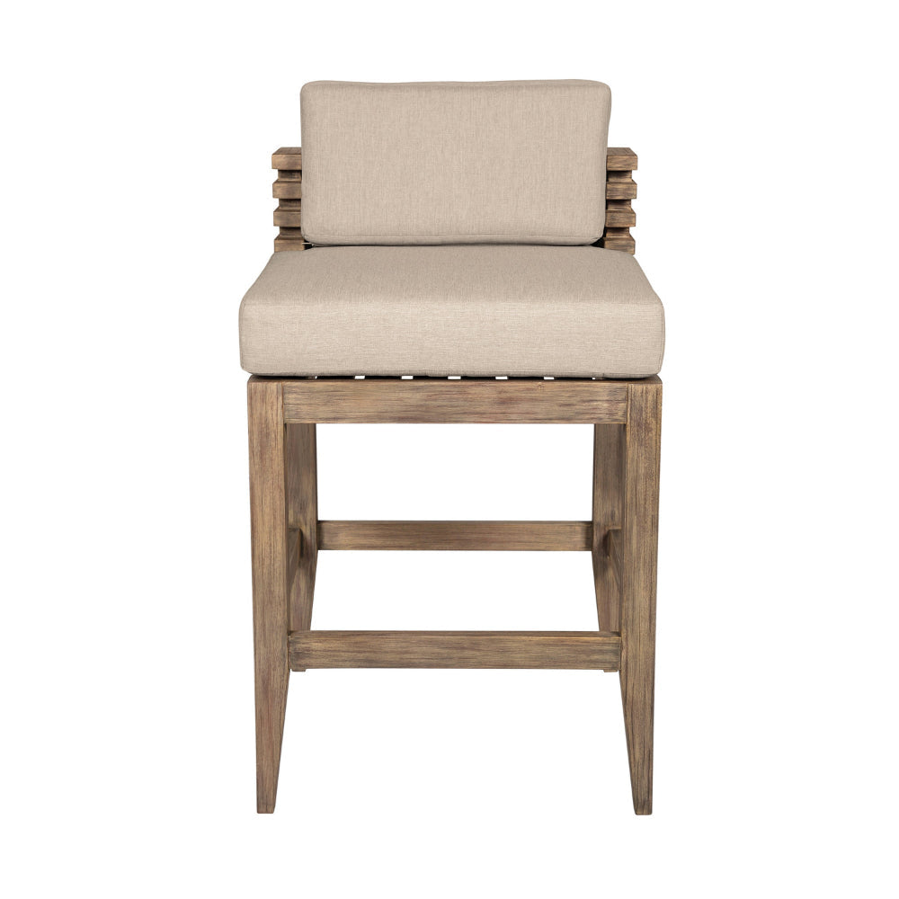 Hida 30 Inch Outdoor Patio Barstool Chair Taupe Olefin Cushions Wood By Casagear Home BM314487