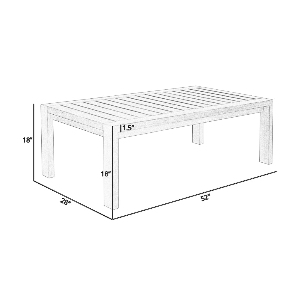 Sol 52 Inch Outdoor Coffee Table Slatted Top Weathered Eucalyptus Wood By Casagear Home BM314490