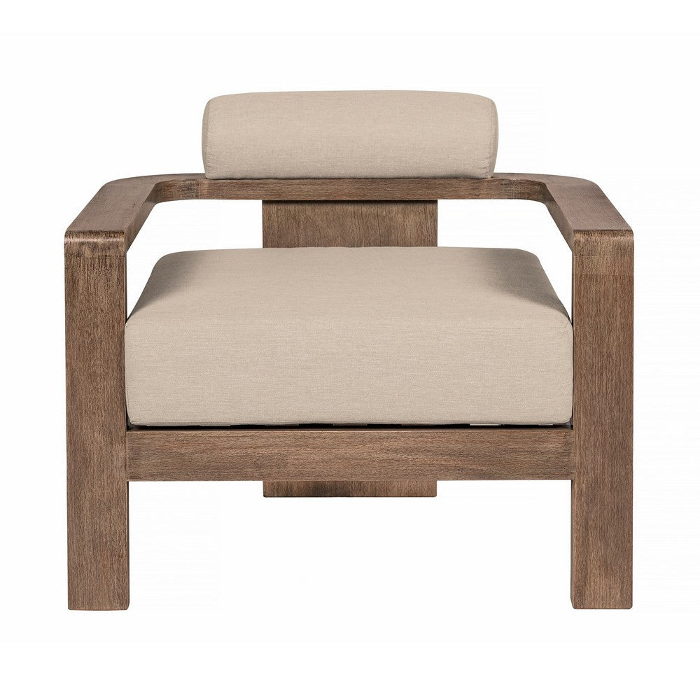 Sol 33 Inch Outdoor Patio Accent Chair Brown Wood Beige Olefin Cushions By Casagear Home BM314491