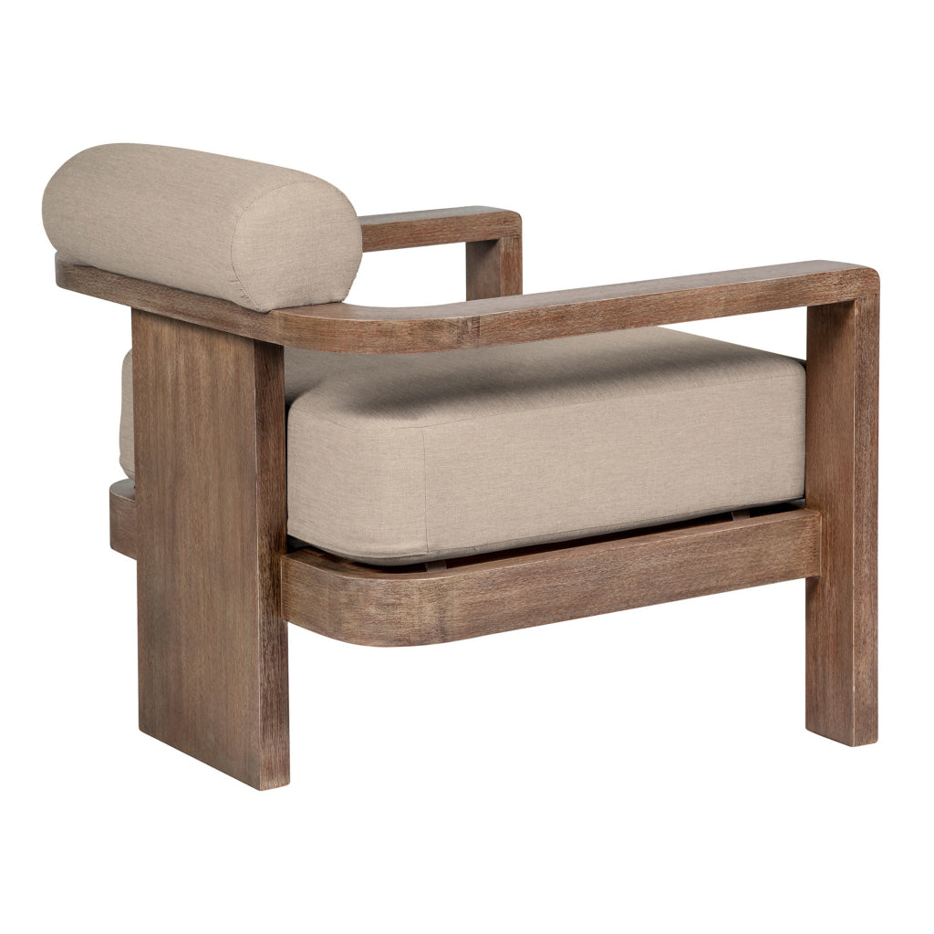 Sol 33 Inch Outdoor Patio Accent Chair Brown Wood Beige Olefin Cushions By Casagear Home BM314491