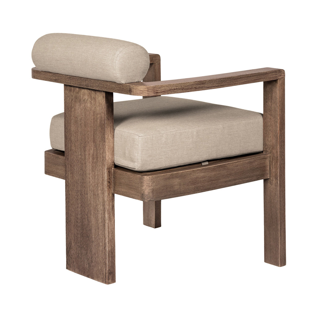 Sol 25 Inch Outdoor Patio Dining Chair Brown Wood Beige Olefin Cushions By Casagear Home BM314492