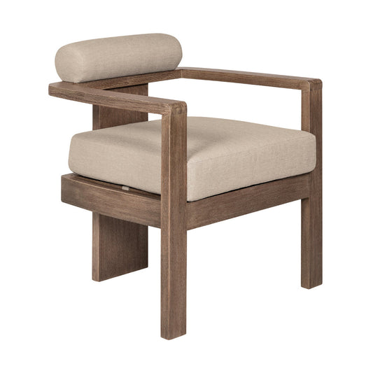 Sol 25 Inch Outdoor Patio Dining Chair, Brown Wood, Beige Olefin Cushions By Casagear Home